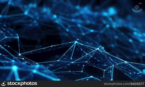 Abstract Plexus Blue Geometrical Shapes. Connection And Web Concept. Digital, Communication And Technology Network Background With Moving Lines And Dots.