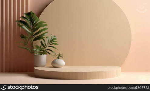 Abstract podium and tree brunch, pastel background. Product presentation, mock up, show cosmetic product.