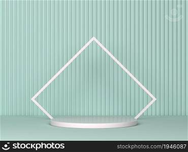 Abstract podium stage with a frame as a showcase for product design. Minimal scene. 3d illustration