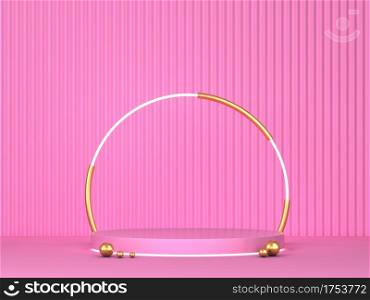 Abstract podium stage with light arch as a showcase for product design. Minimal scene. 3d illustration