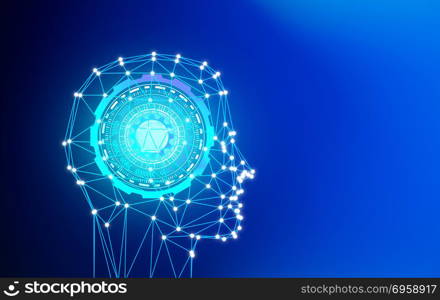 Abstract polygonal male head in artificial intelligence in futur. Abstract polygonal male head in artificial intelligence in futuristic technology concept, 3d illustration. Abstract polygonal male head in artificial intelligence in futuristic technology concept, 3d illustration