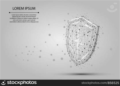 Abstract polygonal Shield. Low poly wireframe vector illustration. Protect and secure digital concept mash line and point.