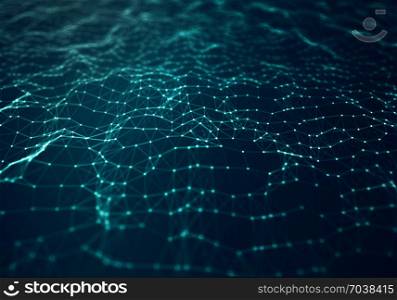 Abstract polygonal space low poly background. Connecting dots and lines in triangles structure. 3d rendering illustration for branding, science, graphic design.