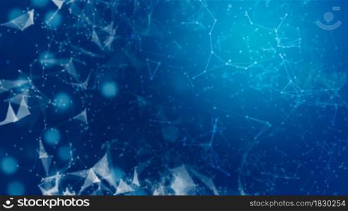 Abstract polygonal space low poly blue background with connecting dots and lines. Connection structure.