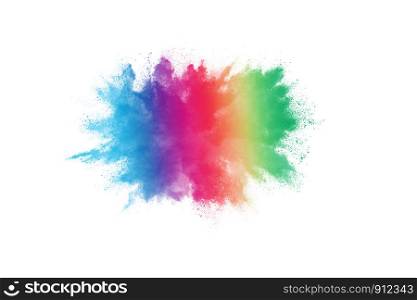 Abstract powder splatted background. Colorful powder explosion on white background.