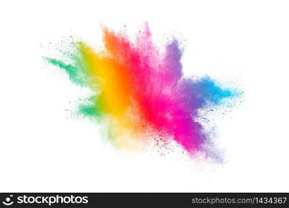 Abstract powder splatted background. Colorful powder explosion on white background. Colored cloud. Colorful dust explode.