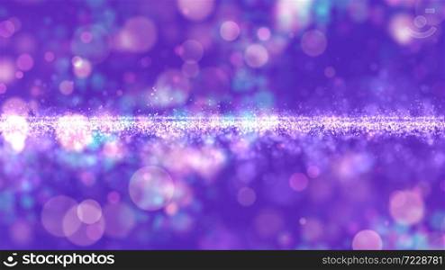 Abstract purple color digital particles with bokeh background