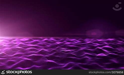 Abstract purple digital waves background with light flare
