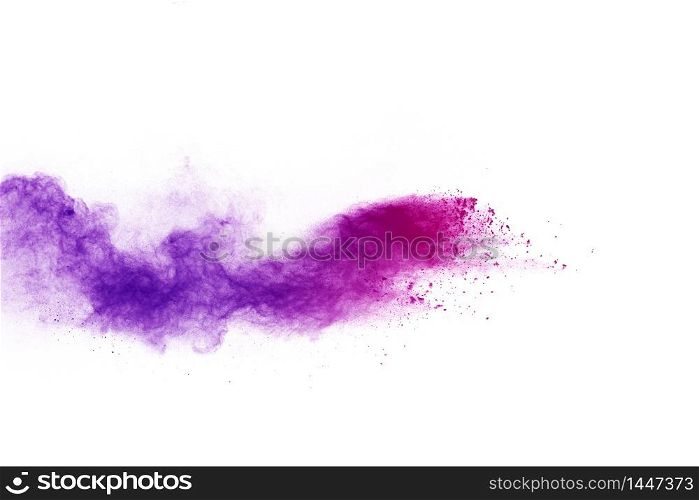 Abstract purple powder on white background. holi festival