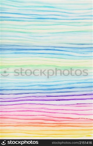 Abstract rainbow acrylic and watercolor horizontal wave strip line painting. Texture vertical background paper.