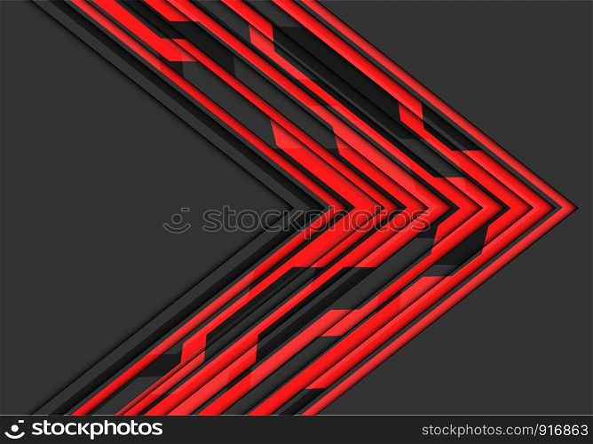 Abstract red circuit line arrow direction on grey blank space design modern futuristic technology background vector illustration.