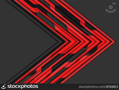Abstract red circuit line arrow direction on grey blank space design modern futuristic technology background vector illustration.