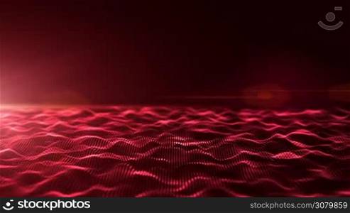 Abstract red digital waves background with light flare