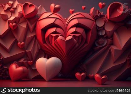 abstract red hearts romantic love background Generative AI.