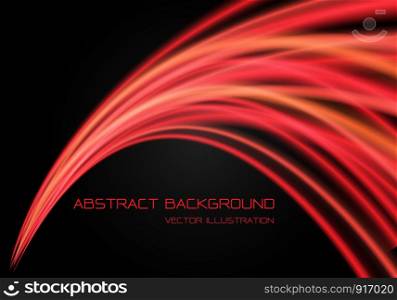 Abstract red light fast speed curve motion on black technology luxury background vector illustration.