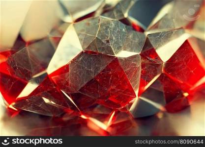 Abstract red magic crystal and rock geometric luxury design. Gem close up with shining light. Dynamic fluorescent wallpaper Generative AI. Abstract red crystal and rock geometric luxury design, Generative AI