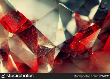 Abstract red magic crystal and rock geometric luxury design. Gem close up with shining light. Generative AI. Abstract red crystal and rock geometric luxury design, generative AI