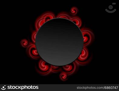 Abstract red swirl shapes and black circle