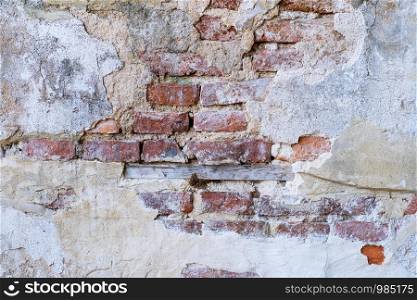 Abstract retro Old wall brick cracks red color background