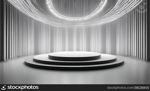 Abstract round podium illuminated by spotlight. Award ceremony concept. 3D Rendering