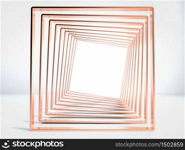 Abstract scene of golden or copper tunnel on white background. Pace your text or object. 3d illustration. Abstract scene of golden or copper tunnel on white background. Pace your text or object. 3d render