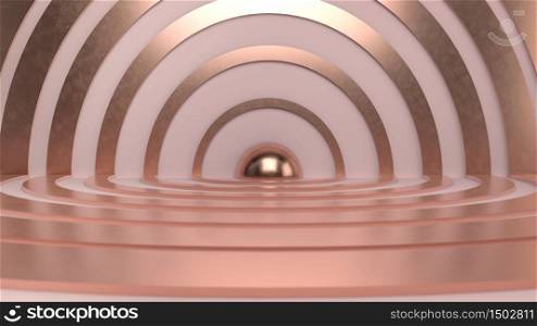 Abstract scene with golden and copper rings and disks over pink background. Perfect background for presenting, branding or identity of your product or company. 3d illustration. Abstract scene with golden and copper rings and disks over pink background. Perfect background for presenting, branding or identity of your product or company. 3d render