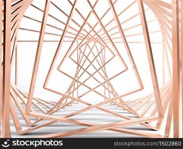ABstract scene with golden or copper frames making fancy geometry shapes and forms. 3d illustration. ABstract scene with golden or copper frames making fancy geometry shapes and forms. 3d render