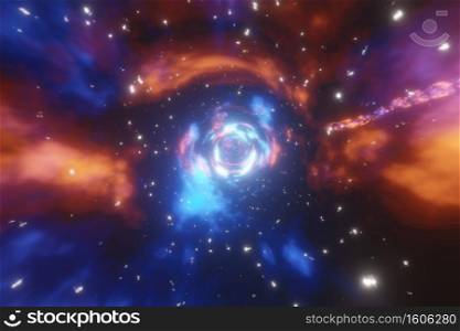 Abstract Sci-fi futuristic Alien Space Glowing Lights Wormhole speed tunnel 3D rendering