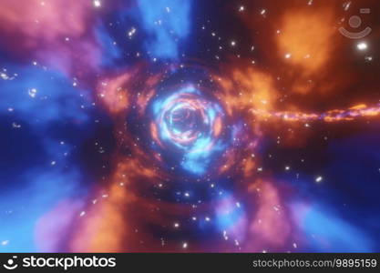 Abstract Sci-fi futuristic Alien Space Glowing Lights Wormhole speed tunnel 3D rendering
