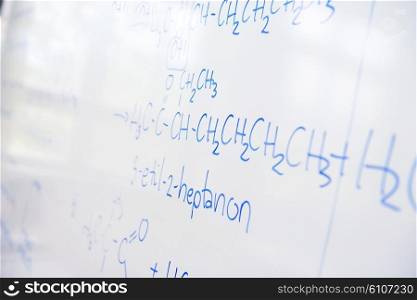 abstract science and chemical molecule structure on white board in school classroom background