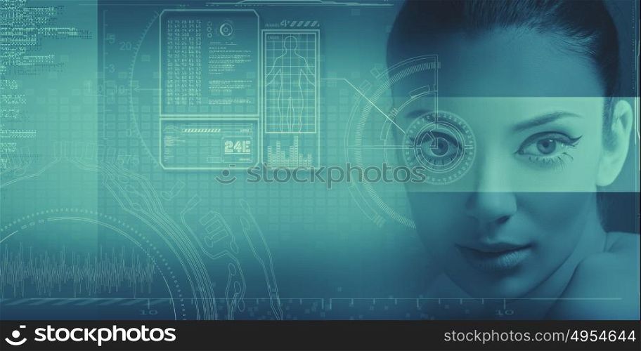 Abstract science and technology background with human face and graphs