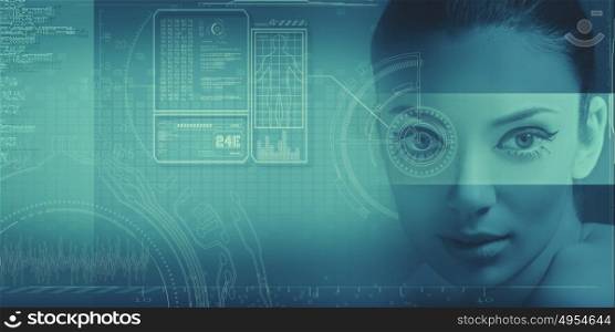 Abstract science and technology background with human face and graphs
