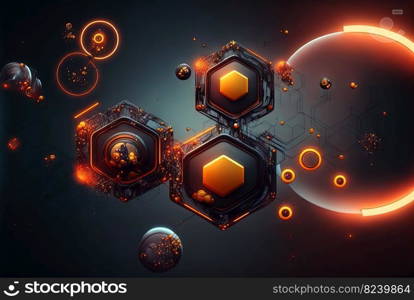 Abstract science and technology background with shiny connection elements and sci-fi intefrace. Tech abstraction wallpaper. Generated AI. Abstract science and technology background with shiny connection elements and sci-fi intefrace. Tech abstraction wallpaper. Generated AI.