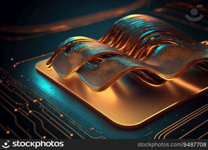 Abstract science and technology background with shiny connection elements and sci-fi intefrace. Tech abstraction wallpaper. Generated AI