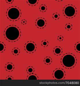 Abstract seamless background design texture with circle round lady-bird elements. Creative endless pattern with small shapes ladybug circles.. Abstract seamless red background design texture with circle round lady-bird elements. Creative endless pattern with small shapes ladybug circles. Simple soft geometrical tile image for textile.