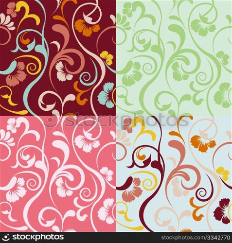 Abstract seamless floral patterns set