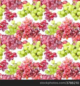 Abstract seamless pattern with purple and green grapes. Isolated on white background. Close-up. Studio photography.