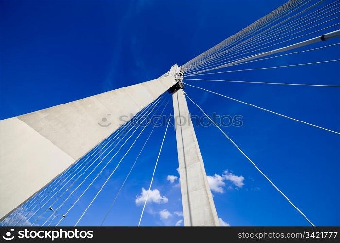 Abstract shape of the contemporary Swietokrzyski suspension bridge in Warsaw, Poland