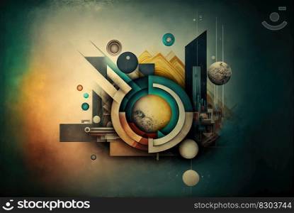 Abstract shapes retro composition in 20s avantrgarde or futurism style. Retro background with surreal mindbending figures. Generated AI. Abstract shapes retro composition in 20s avantrgarde or futurism style. Retro background with surreal mindbending figures. Generated AI.