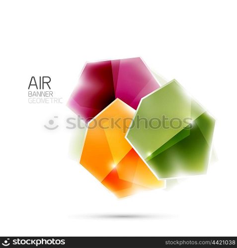 Abstract shiny colorful geometric composition. Abstract shiny colorful geometric composition flying on white background