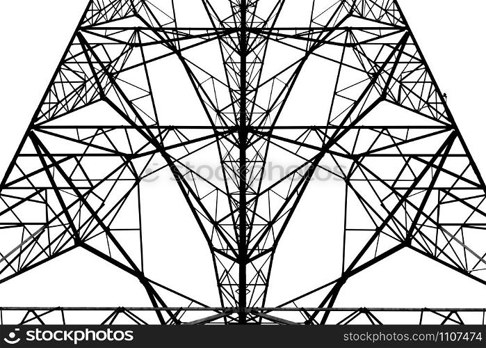 Abstract silhouette high power electricity pole isolated on white background. Pattern wallpaper.