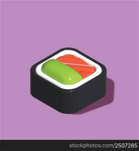 Abstract simple sushi rolls, Japanese food design, 3D Illustration.