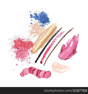 Abstract smeared cosmetics and makeup on white background