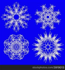 Abstract Snow Flakes Set Isolated on Blue Background. Snow Flakes