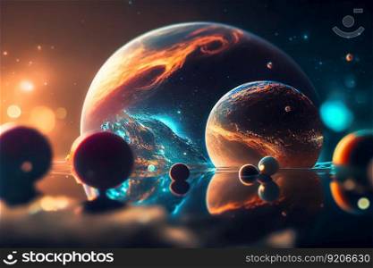 Abstract Space Landscape with Planets, Generative AI. Abstract Space Landscape