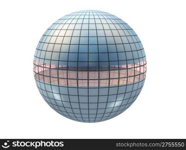 Abstract sphere (a futuristic building) - a sphere divided by equal lines and an insert from glass in the middle