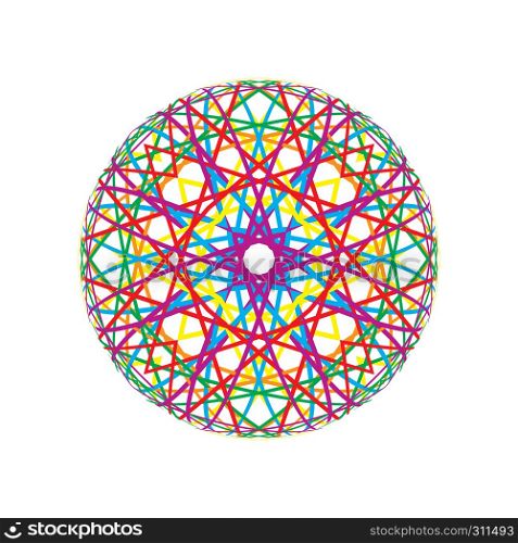 Abstract sphere from colorful lines and concentric pattern on white background