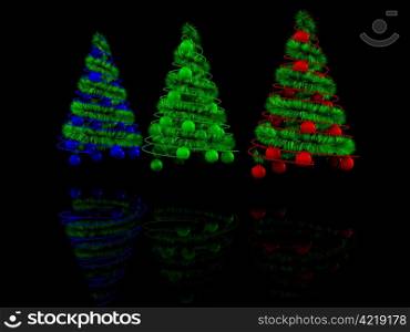 abstract spiral christmas tree with decoration. 3d