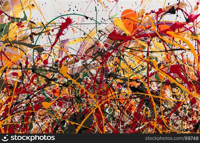 Abstract Splash Painting Art: Strokes with Different Color Patterns like Red, Yellow, Orange, Green, and Others