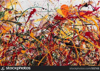 Abstract Splash Painting Art: Strokes with Different Color Patterns like Red, Yellow, Orange, Green, and Others